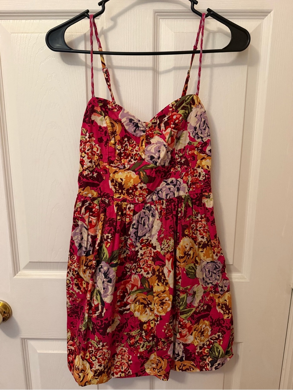 Girls' Pink Floral Spaghetti-Strap Dress
